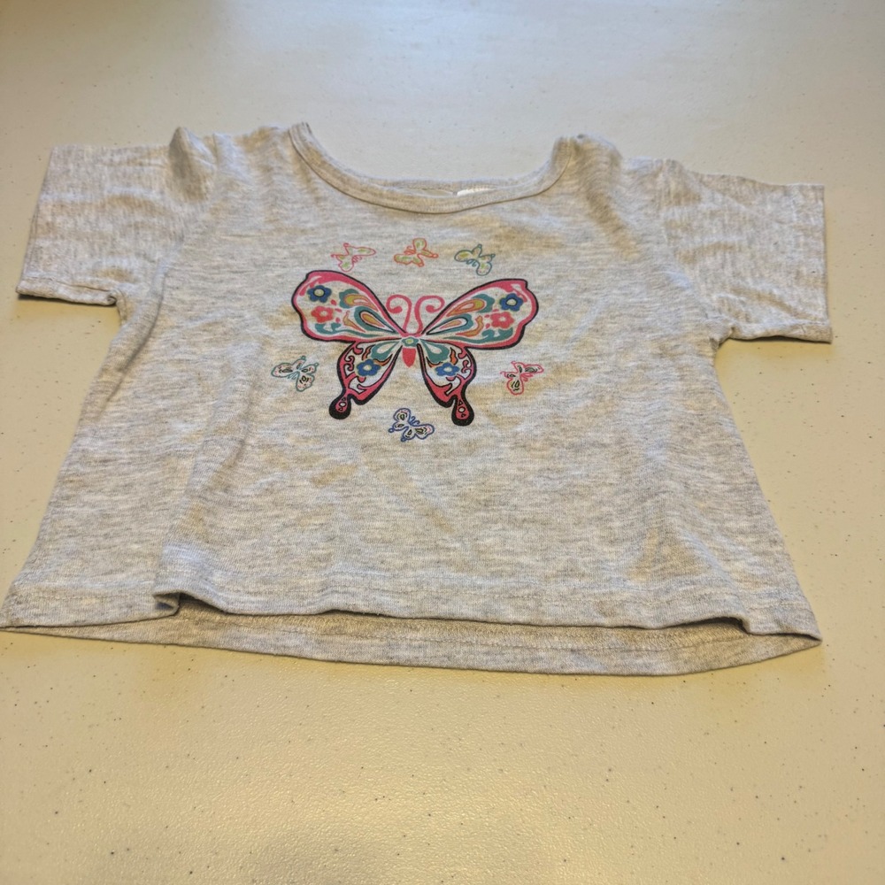 Butterfly Graphic Y2K Vintage Girls Size 4 Gray Hush Puppies T-Shirt coquette - Picture 1 of 5